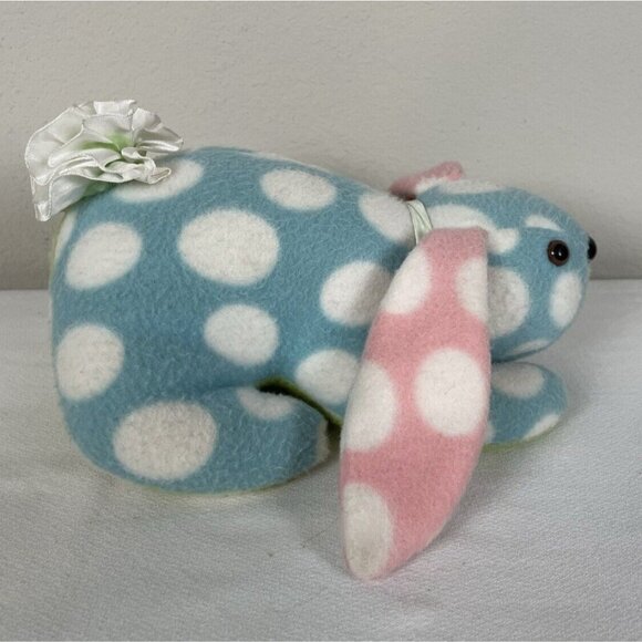 Easter Bunny Plush Polka Dots Colorful Embroidered Egg Bow Blue Green Pink Stuff - Picture 5 of 8